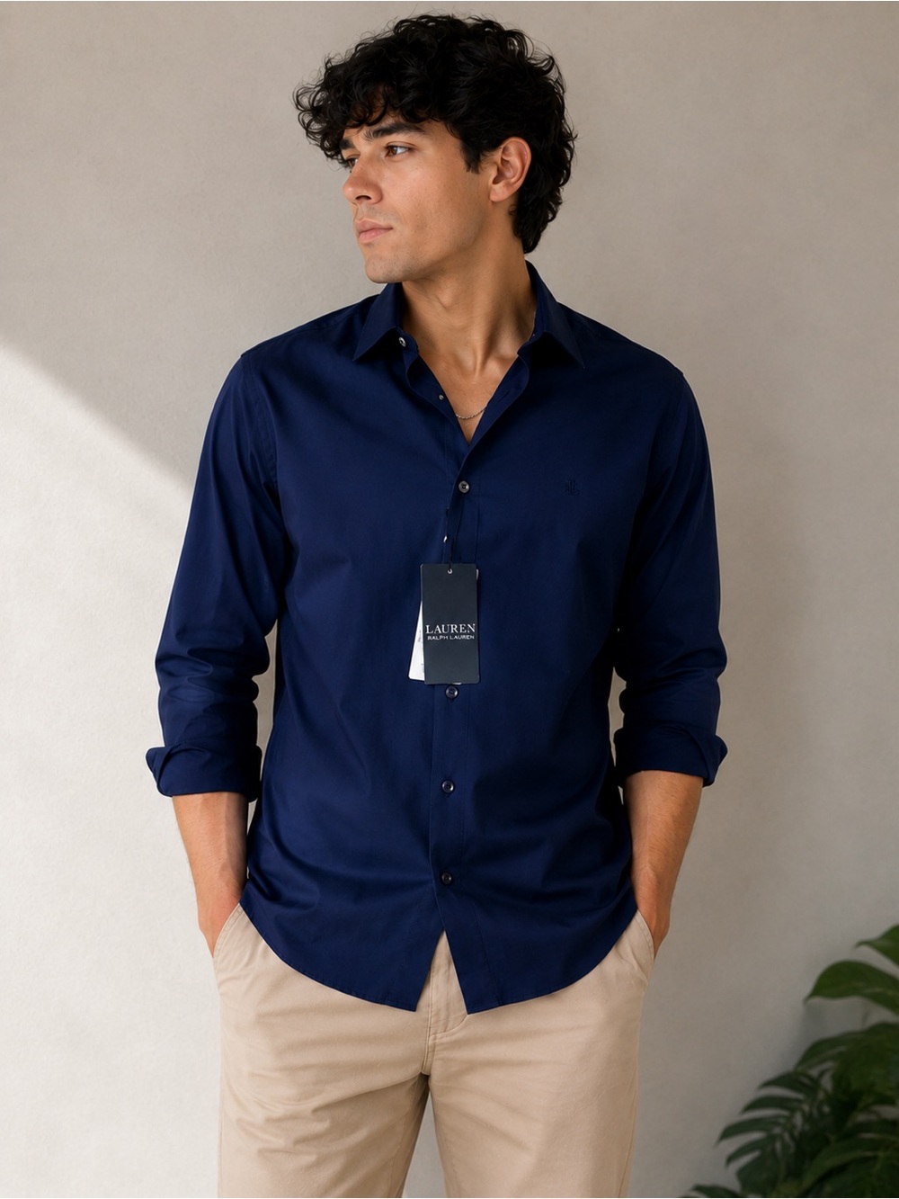 NWT Lauren Ralph Lauren Navy Non-Iron Button Up Shirt XL